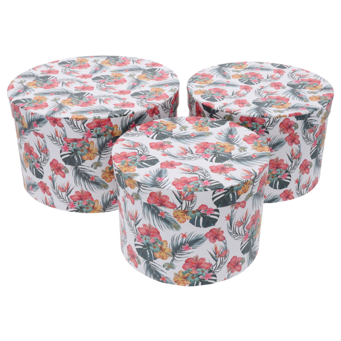 flower box, flower boxy okrągłe, flower box czarny, flower box w kwiaty, czarne pudełka na kwiaty, pudełko prezentowe, pudełko na prezent, zestaw flower boxów, flower box L M S, opakowanie na kwiaty, dekoracje ślubne, Walentynki