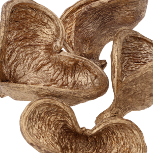 Zbliżenie na wewnętrzną strukturę złotych kielichów Badam. Widoczna porowata faktura naturalnego suszu egzotycznego.