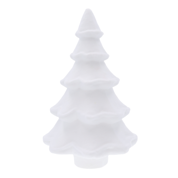 Biała flokowana choinka 35 cm jako elegancka figurka ozdobna. Posiada aksamitną powierzchnię i nowoczesny design, idealna do świątecznych aranżacji.