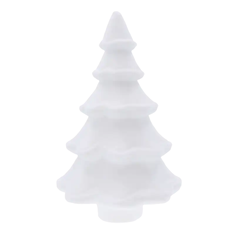 Biała flokowana choinka 35 cm jako elegancka figurka ozdobna. Posiada aksamitną powierzchnię i nowoczesny design, idealna do świątecznych aranżacji.