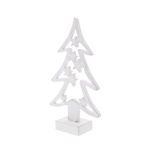 Kolejne ujęcie białej choinki drewnianej 22 cm. Dekoracja bożonarodzeniowa o minimalistycznym charakterze, która świetnie pasuje do wnętrz w nowoczesnym stylu.