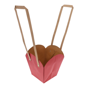 Czerwona torebka papierowa na kwiaty 46 cm z szeroko rozstawionymi uchwytami, widok z góry.