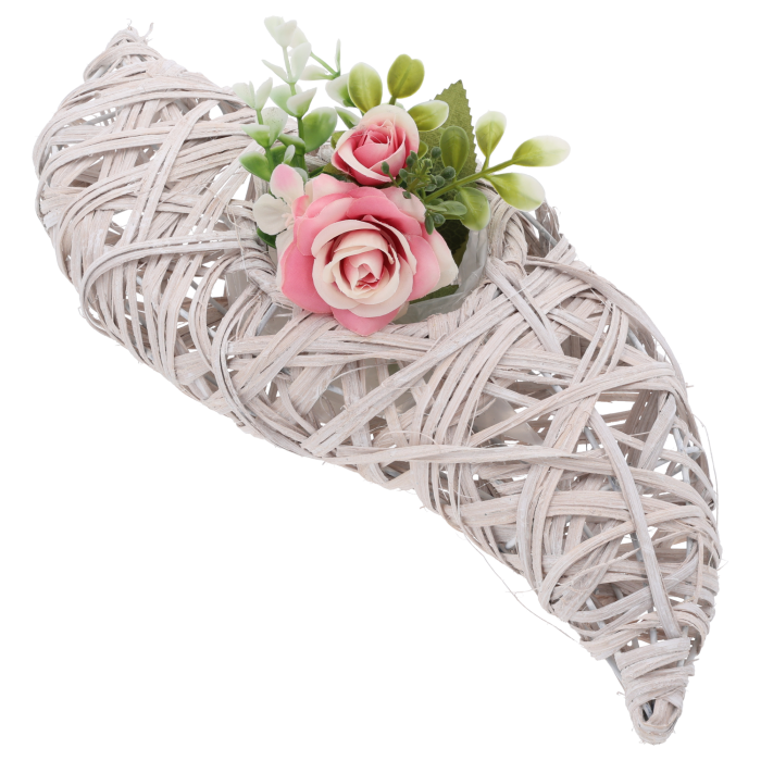 Bielona osłonka rattanowa z folią – dekoracyjna osłonka na kwiaty i wrzosy. Naturalna osłonka rattanowa biała idealna do wnętrz i ogrodu. Styl rustykalny, boho i skandynawski. Pomysł na ozdobę do domu.