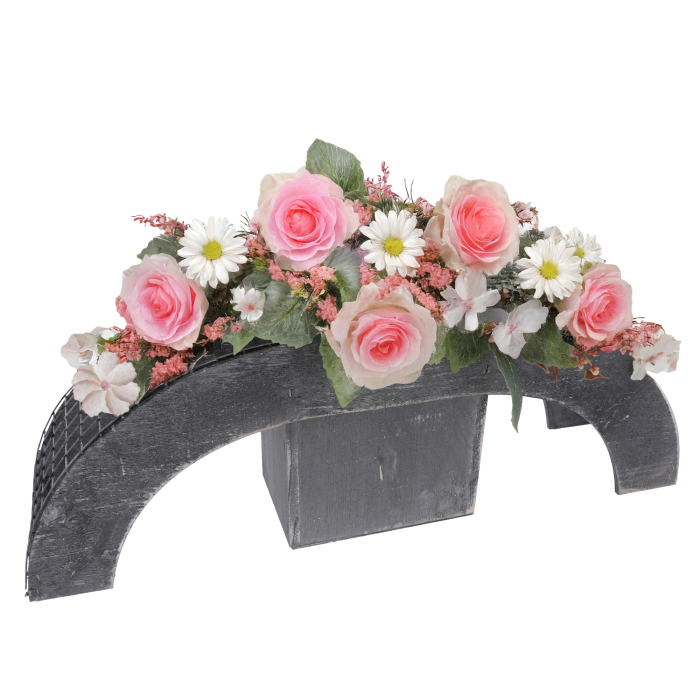 Kosz florystyczny półowalny mostek 58 cm, szary przecierany, nowoczesny design, na żywe i sztuczne kwiaty.