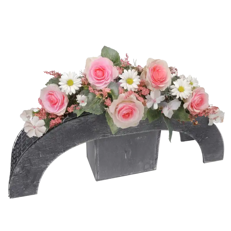Kosz florystyczny półowalny mostek 58 cm, szary przecierany, nowoczesny design, na żywe i sztuczne kwiaty.