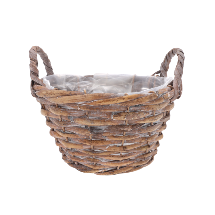 osłonka wiklinowa, osłonka na doniczkę, wiklina, kosz wiklinowy, osłonka 20 cm, wielobarwna osłonka, osłonka z folią, dekoracje florystyczne, stroiki, osłonka na kwiaty, wiklinowe ozdoby, naturalne dekoracje, osłonka z uszami