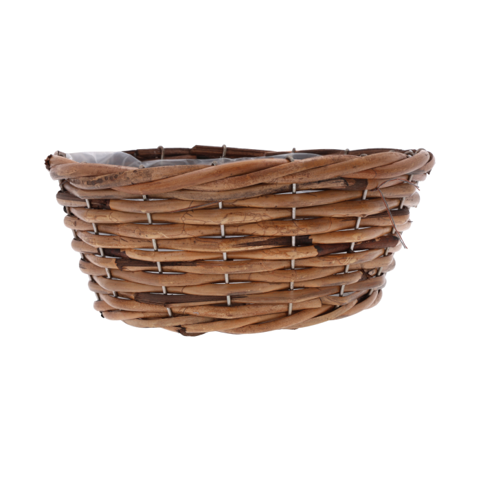 osłonka wiklinowa, osłonka na doniczkę, wiklina, kosz wiklinowy, osłonka 23 cm, brązowa osłonka, osłonka z folią, dekoracje florystyczne, stroiki, osłonka na kwiaty, wiklinowe ozdoby, naturalne dekoracje, osłonka okrągła, osłonka rustykalna, osłonka boho