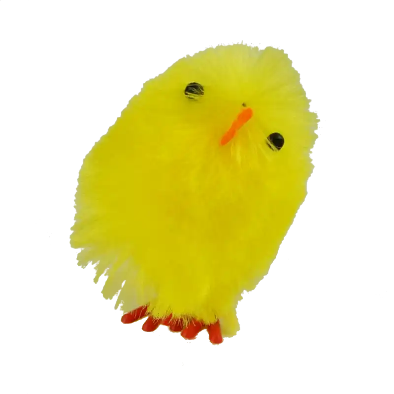 Pojedyncza figurka kurczaczka o wysokości 4 cm. Puchata tekstura, widoczne detale głowy i skrzydełek.