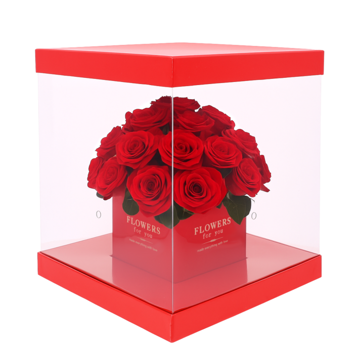 Przezroczyste pudełko prezentowe, flower box, flowerbox, flowerboxy, przezroczysty flower box na kwiaty, pudełko na kwiaty, pudelka prezentowe, czerwone flowerboxy, flowrerbox z napisem, pudełko z napisem