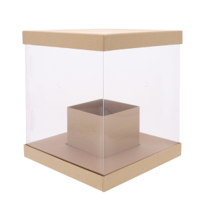 Pusty kwadratowy flower box 25x25 cm z przezroczystymi ściankami i widocznymi otworami do wentylacji roślin.