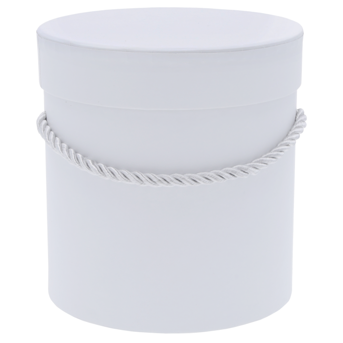 Biały flower box 13 cm, okrągłe pudełko na kwiaty, eleganckie opakowanie prezentowe, na komunię, ślub, chrzest, matowe wykończenie, z pokrywką i sznurkiem.
