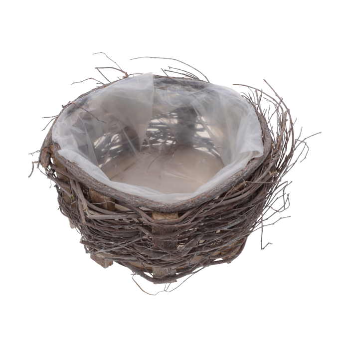 Naturalna osłonka drewniana 20 cm, mała osłonka na doniczkę z folią ochronną, idealna do kwiatów domowych, ziół, dekoracji ogrodu i wnętrza w stylu boho, rustykalnym, koszyk na kwiaty.