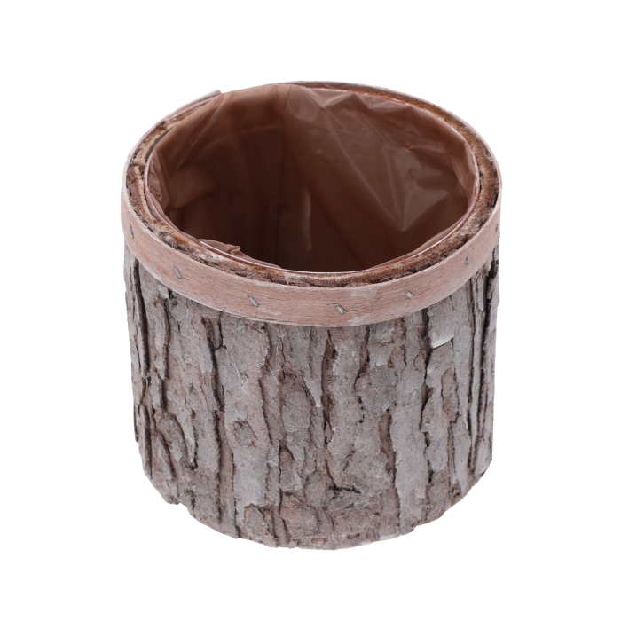 Osłonka z kory 12 cm, naturalna, z folią, okrągła, na doniczkę, do stroików.