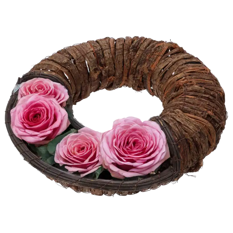 Ozdobny wianek z kory złoty 40 cm, z folią ochronną, baza do tworzenia kompozycji kwiatowych, dekoracji świątecznych i florystyki nagrobnej.