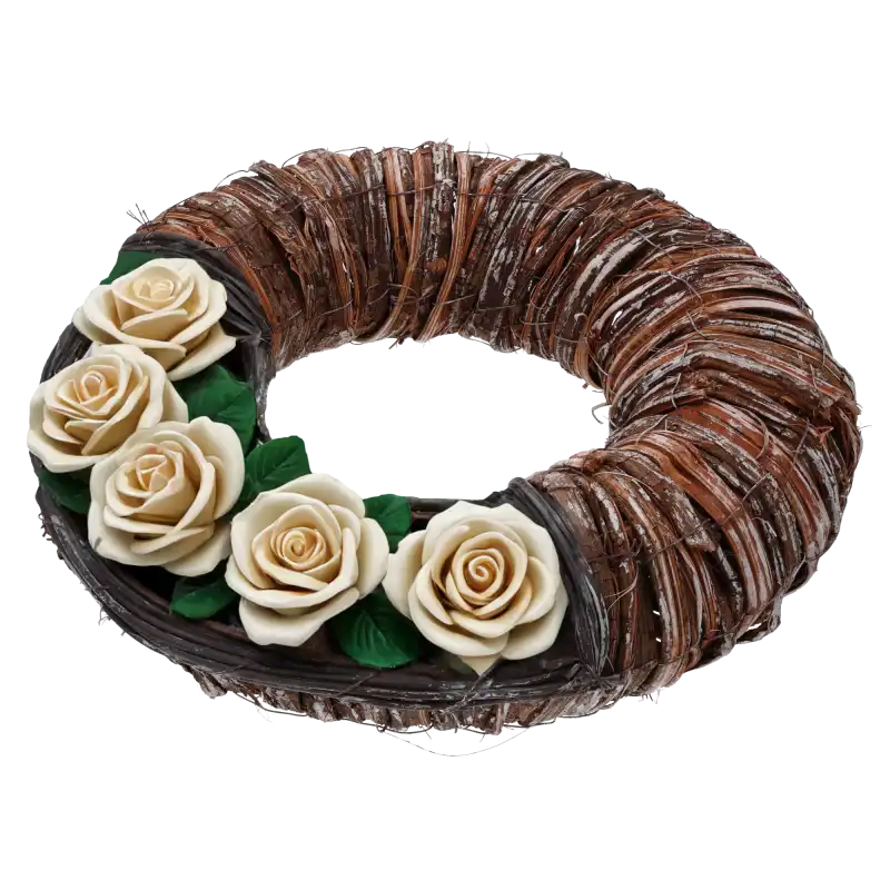 Wianek dekoracyjny Ø 40 cm, bielony efekt na korze, elegancka baza florystyczna do stroików nagrobnych i sezonowych.