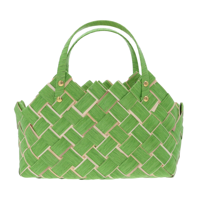 Zielona torba dekoracyjna M 35x17 cm z uchwytami, idealna jako osłonka na doniczkę, torba prezentowa i praktyczna dekoracja domu w naturalnym stylu.