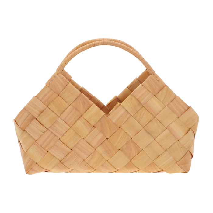 Torba dekoracyjna z naturalnych surowców o długości 37 cm i wysokości 28 cm. Estetyczny pleciony dodatek do domu.