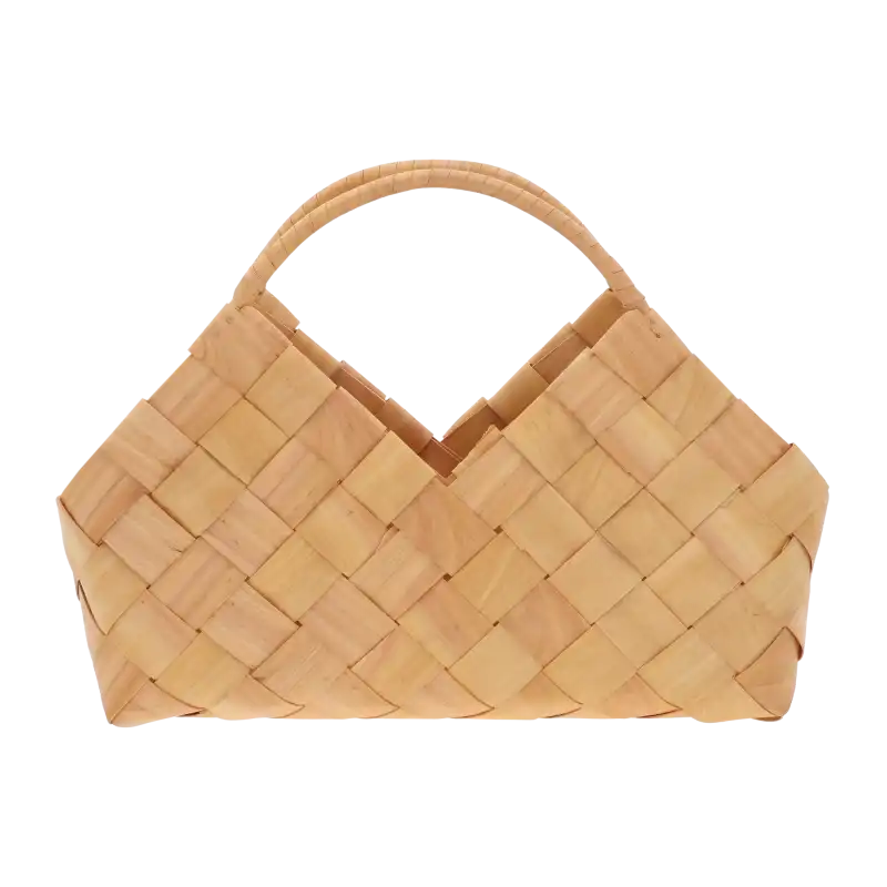 Torba dekoracyjna z naturalnych surowców o długości 37 cm i wysokości 28 cm. Estetyczny pleciony dodatek do domu.