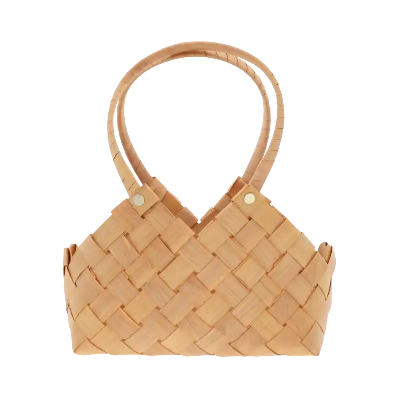 Naturalna torba dekoracyjna o wymiarach 31x26x15 cm z wygodnymi uchwytami, wykonana z naturalnych surowców, idealna jako osłonka na doniczkę lub kosz do wnętrz w stylu eko.