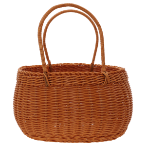 Owalna torba dekoracyjna L o wymiarach 22x31 cm wykonana z brązowego tworzywa z dwoma wygodnymi uszami do przenoszenia.