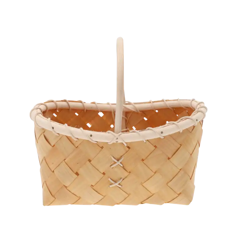 Naturalny kosz dekoracyjny z plecionki w formie finezyjnej torebki, doskonały jako osłonka na doniczkę lub stylowy pojemnik do wnętrz boho.