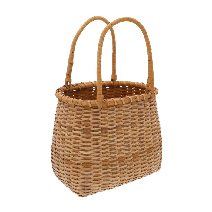 Koszyk wiklinowy 32 cm z rączką, ręcznie pleciony kosz z łuby na drobiazgi. Naturalna osłonka na doniczkę (głębokość 17 cm), idealna do przechowywania i jako kosz kwiatowy.