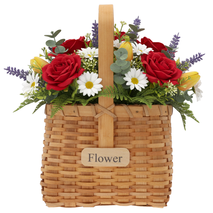 Kosz dekoracyjny z napisem Flower (wys. 30 cm), osłonka na doniczkę 15x19 cm, koszyk na kwiaty z uchwytem. Dekoracja domu z napisem, stylowy organizer (głębokość 15 cm).