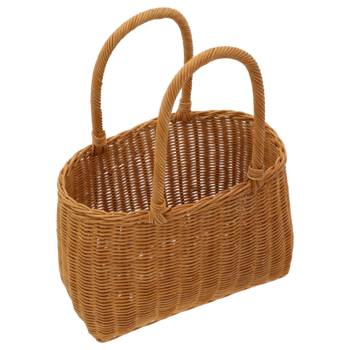 Owalny kosz dekoracyjny z tworzywa (wys. 32 cm), plastikowa osłonka na doniczkę. Estetyczny organizer o wymiarach 25x16 cm, lekki i bardzo pojemny (głębokość 15 cm).