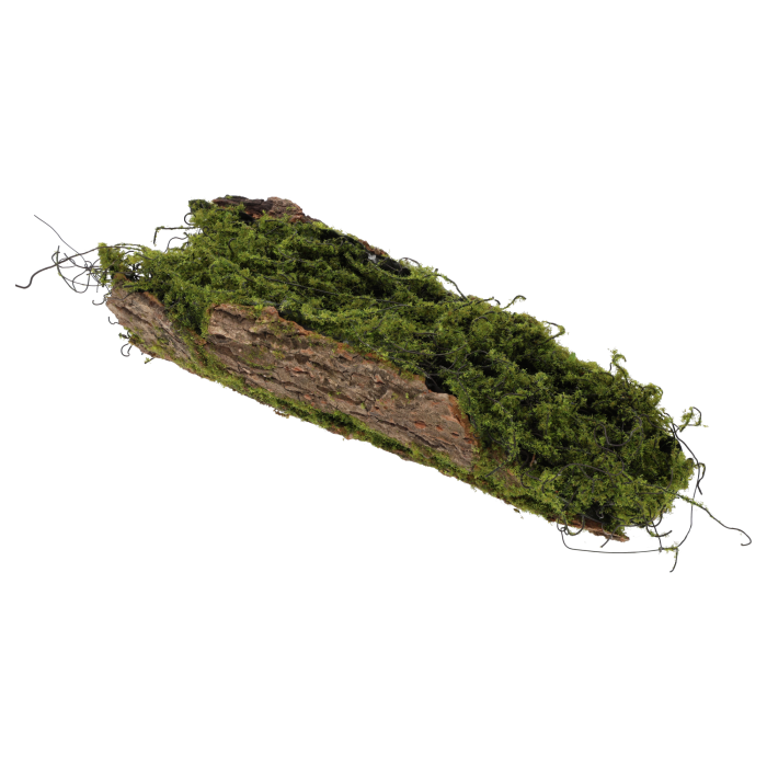 Kora z mchem do kompozycji 36 cm w ujęciu z boku. Podkład florystyczny imitujący naturalne drewno z mszystym wykończeniem.