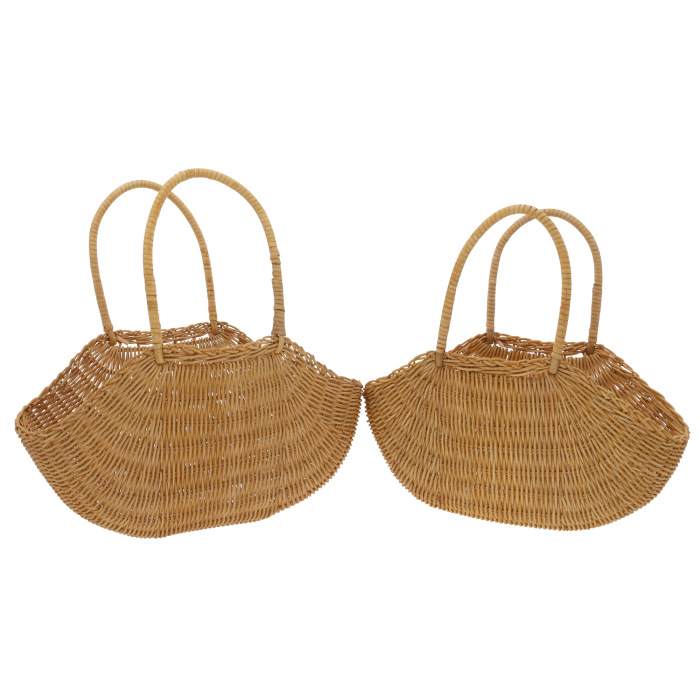 Komplet toreb dekoracyjnych 2 szt. (M 31 cm, S 29 cm) z naturalnych surowców. Osłonki na doniczki w stylu boho, modne i stylowe. Zestaw naturalnych toreb z uszami, idealny do dekoracji domu.