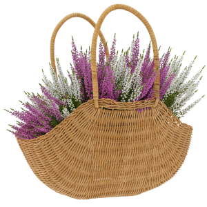 Torba dekoracyjna o wysokości 31 cm z umieszczonymi w środku wrzosami. Naturalny dodatek w stylu boho, który ożywi aranżację salonu czy tarasu.