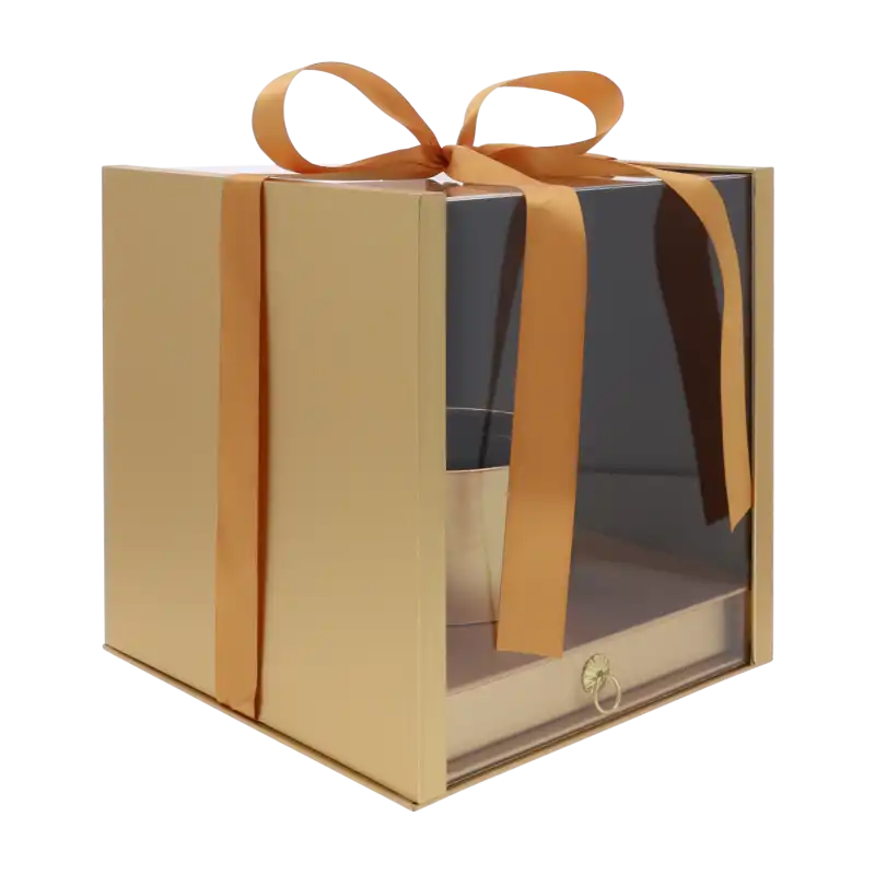 Flower box serce z szufladą (25x25 cm) – ekskluzywne pudełko na kwiaty i niespodziankę. Idealny prezent na Walentynki, rocznicę ślubu, zaręczyny lub Dzień Kobiet. Dwupoziomowe opakowanie na czekoladki, biżuterię lub inne drobiazgi.