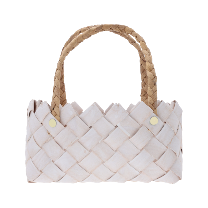 Torba dekoracyjna S o wysokości 24 cm z naturalnych surowców. Pleciony koszyk z wygodnymi uszami, idealny jako osłonka na rośliny lub stylowy organizer do wnętrz w stylu boho.
