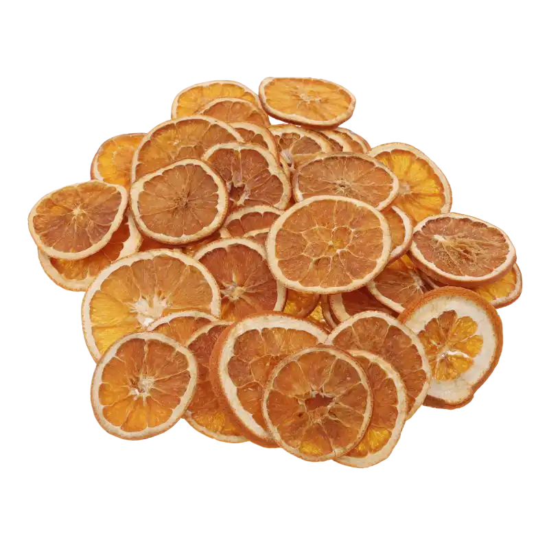 Zestaw suszonych plastrów pomarańczy 200 g, o średnicy 5-7 cm. Naturalne artykuły dekoracyjne o intensywnym aromacie do tworzenia zimowych aranżacji DIY.