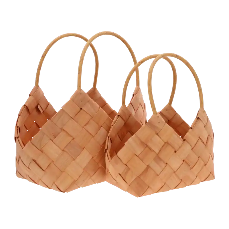 Zestaw dwóch naturalnych toreb dekoracyjnych o wysokości 30 cm i 26 cm z wygodnymi uszami, idealnych jako osłonki na doniczki lub modne organizery w stylu boho.