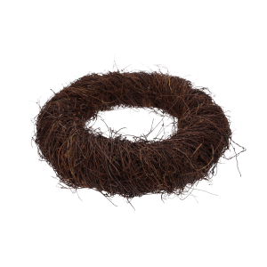 Okrągły wianek z faszyny o średnicy 30 cm, ujęty pod kątem, prezentujący swoją naturalną, brązową strukturę.