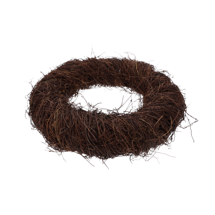 Okrągły wianek z faszyny o średnicy 30 cm, ujęty pod kątem, prezentujący swoją naturalną, brązową strukturę.
