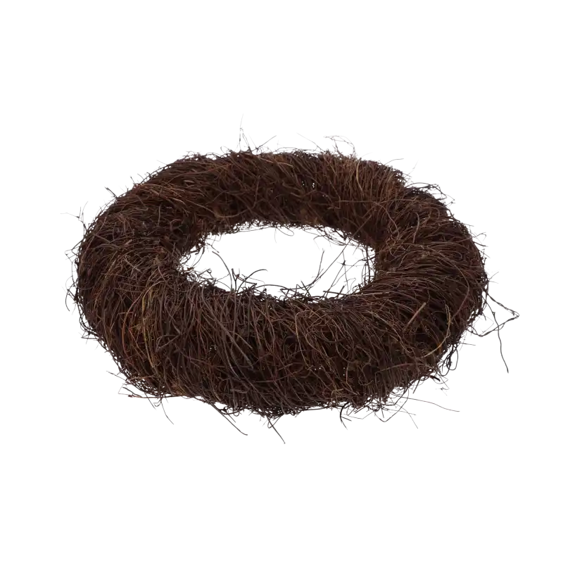 Okrągły wianek z faszyny o średnicy 30 cm, ujęty pod kątem, prezentujący swoją naturalną, brązową strukturę.