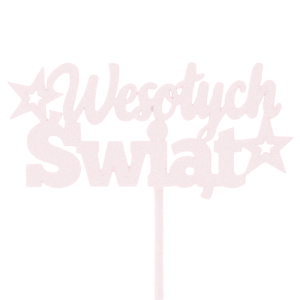 Różowy topper Wesołych Świąt z brokatem to ozdoba na piku o wymiarach 0x0x0 cm, idealna do dekoracji świątecznych stroików i prezentów w stylu glamour.