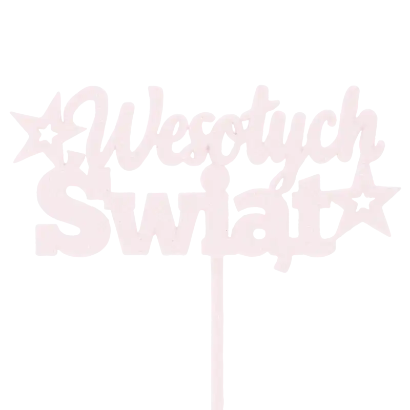Różowy topper Wesołych Świąt z brokatem to ozdoba na piku o wymiarach 0x0x0 cm, idealna do dekoracji świątecznych stroików i prezentów w stylu glamour.