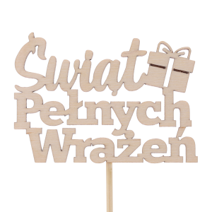 Naturalny topper Świąt Pełnych Wrażeń wykonany z drewna, eleganckie ozdoby na piku do prezentów i stroików świątecznych.