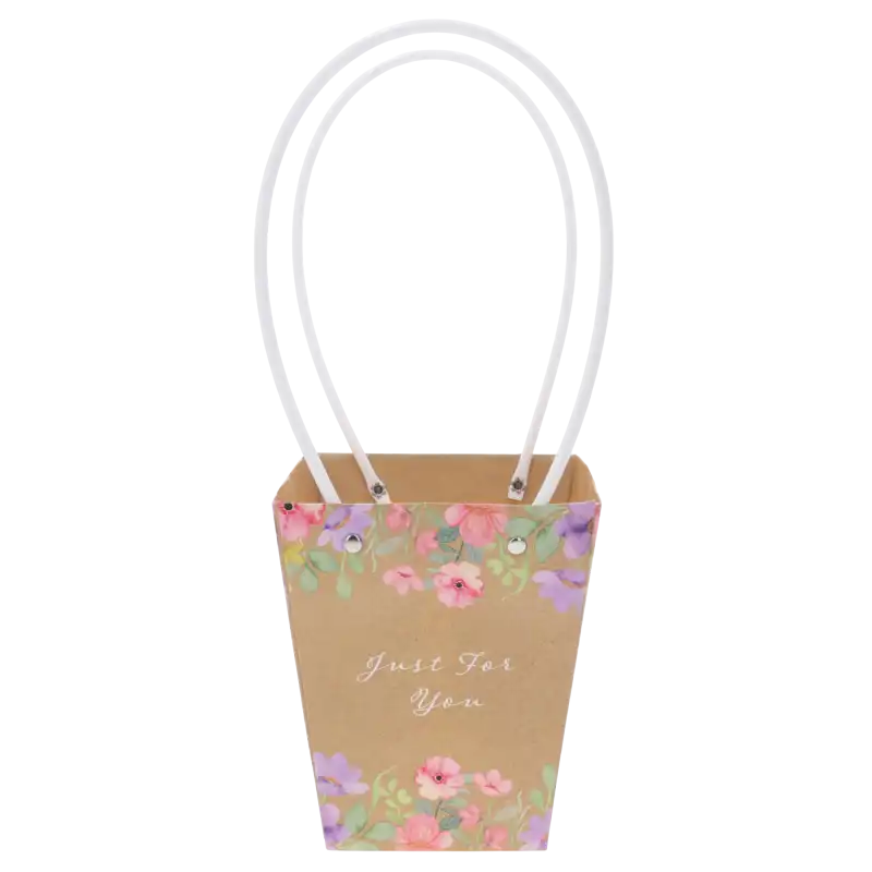 Papierowa torebka kwiatowa Just For You 34x15x12 cm z dekoracyjnym nadrukiem kwiatów i wygodnymi rączkami do bukietów.