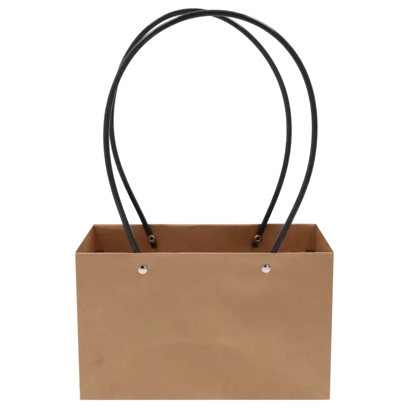 Torebka kwiatowa kraftowa 34x22x11 cm to papierowe opakowanie z wygodnymi czarnymi uchwytami. Naturalny kolor kraft podkreśla estetykę bukietów i roślin doniczkowych, zapewniając stabilną podstawę dla każdej kompozycji florystycznej.