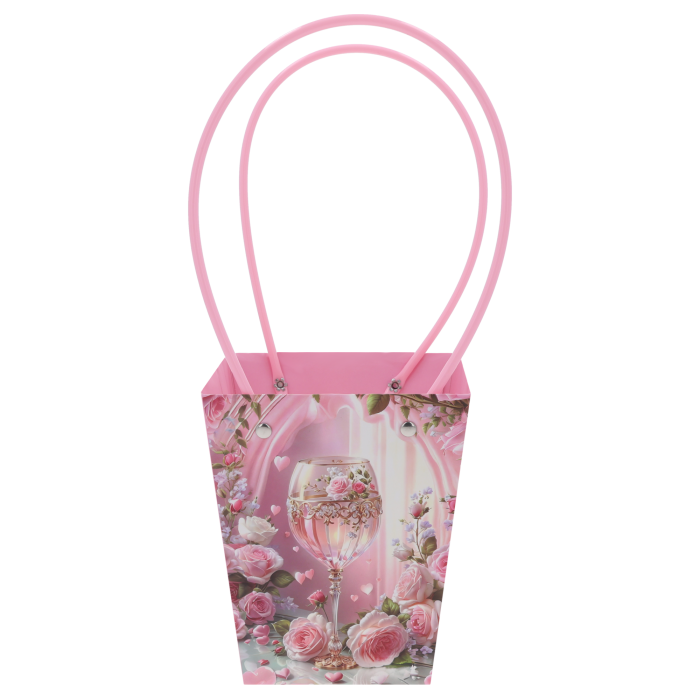 Torebka kwiatowa w róże 35 cm to eleganckie opakowanie na bukiety i rośliny doniczkowe, które podkreśla romantyczny charakter kwiatów i nadaje prezentom wyjątkowy, dekoracyjny wygląd.