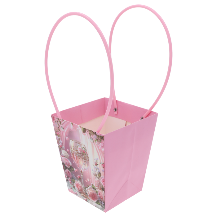 Papierowa torebka kwiatowa w róże 35 cm idealna do pakowania bukietów na urodziny, rocznice i Walentynki, łącząca estetykę z funkcjonalnością i elegancją.