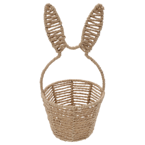 Naturalny okrągły kosz na święconkę z króliczymi uszami o średnicy 16 cm. Pleciony design na metalowym stelażu.