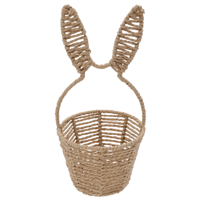 Okrągły kosz z uszami 16 cm z naturalnej plecionki na metalowym stelażu idealny na wielkanocną święconkę, dekorację stołu, wiosenną ozdobę domu, koszyk na prezent i kompozycje kwiatowe dla dzieci i dorosłych 250 znaków.