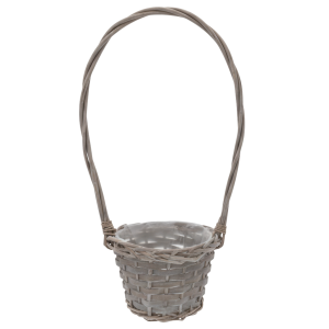 Pusty koszyk wiklinowy kwiatowy okrągły brązowy 45 cm z wysoką rączką i folią ochronną wewnątrz, idealny do różnych aranżacji.