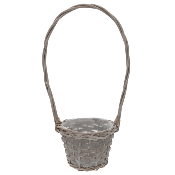 Pusty koszyk wiklinowy kwiatowy okrągły brązowy 45 cm z wysoką rączką i folią ochronną wewnątrz, idealny do różnych aranżacji.
