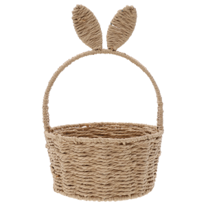 Naturalny koszyk na święconkę z króliczymi uszami o średnicy 20 cm. Estetyczna plecionka na stelażu, idealna baza pod wiosenne dekoracje.